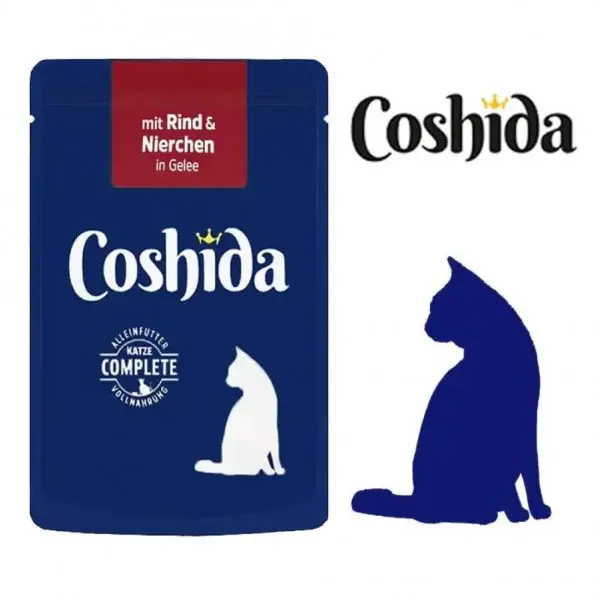 پوچ گربه کوشیدا (COSHIDA) طعم گوشت گاو و قلوه در ژله 100 گرم