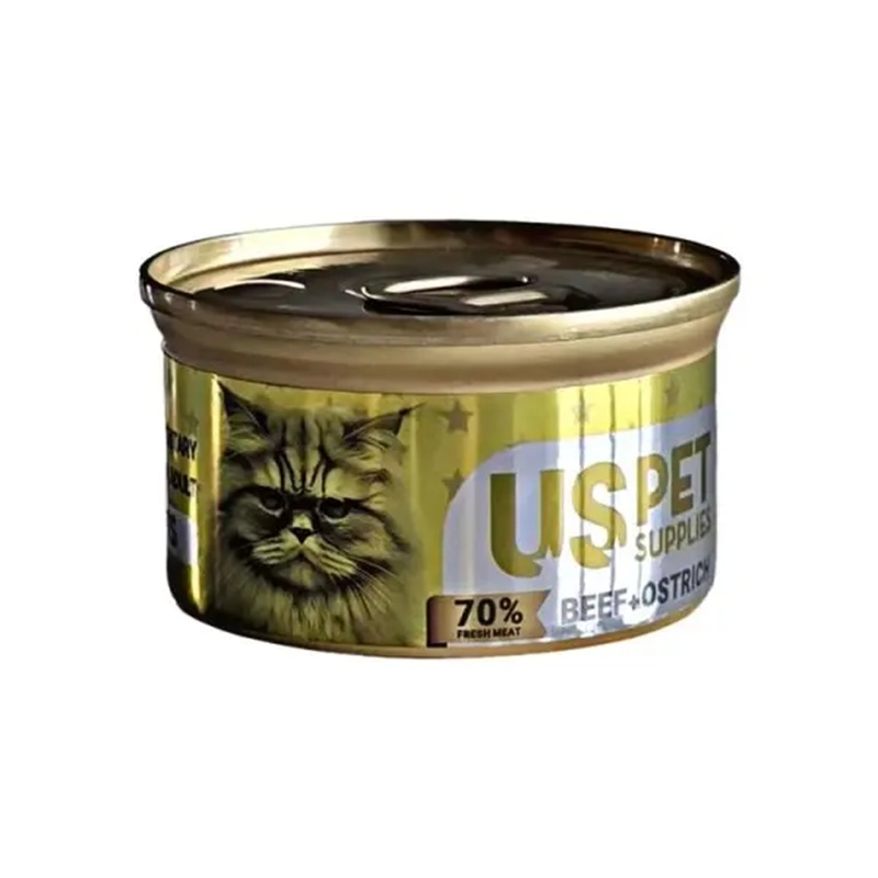 کنسرو نچرال گربه یو اس پت (US PET) طعم گوساله و شترمرغ 85 گرم