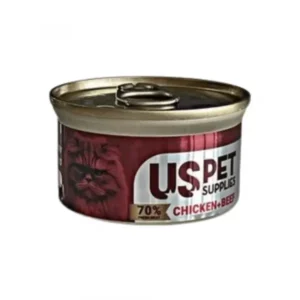 کنسرو نچرال گربه یو اس پت (US PET) طعم گوساله و مرغ 85 گرم