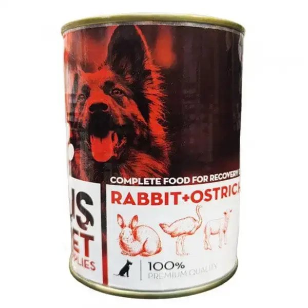 کنسرو ریکاوری سگ يو اس پت (US PET) طعم خرگوش و شترمرغ و بره 400 گرم