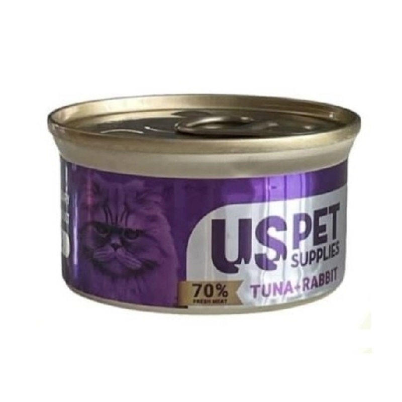 کنسرو نچرال گربه یو اس پت (US PET) طعم ماهی تن و خرگوش 85 گرم