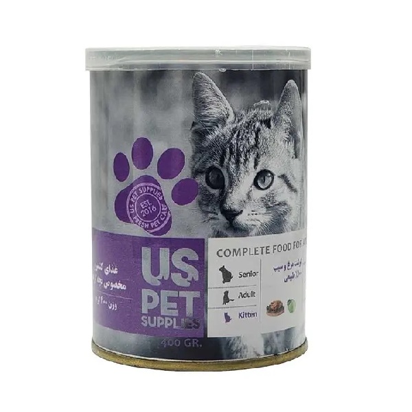 کنسرو بچه گربه یو اس پت (US PET) طعم مرغ و سیب 430 گرم