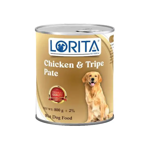 کنسرو سگ لوریتا (LORITA) پته طعم مرغ و سیرابی 800 گرم