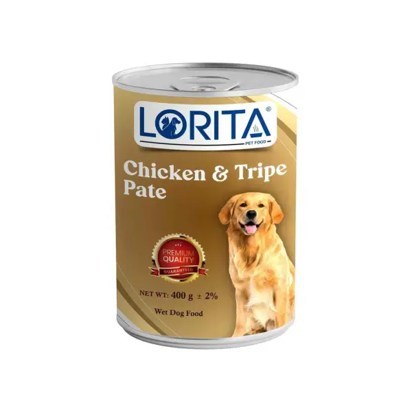 کنسرو سگ لوریتا (LORITA) پته طعم مرغ و سیرابی 400 گرم
