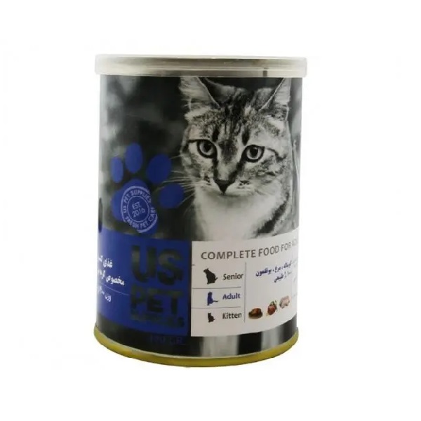 کنسرو گربه بالغ یو اس پت (US PET) طعم گوشت گوساله و مرغ و بوقلمون 430 گرم