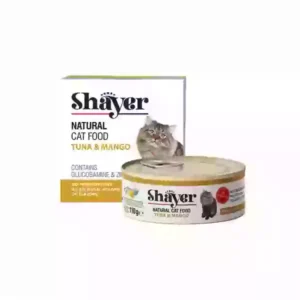 کنسرو نچرال گربه شایر (SHAYER) طعم ماهی تن و انبه 110 گرم