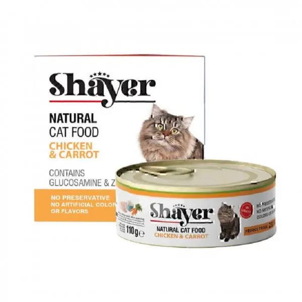 کنسرو نچرال گربه شایر (SHAYER) طعم مرغ و هویج 110 گرم