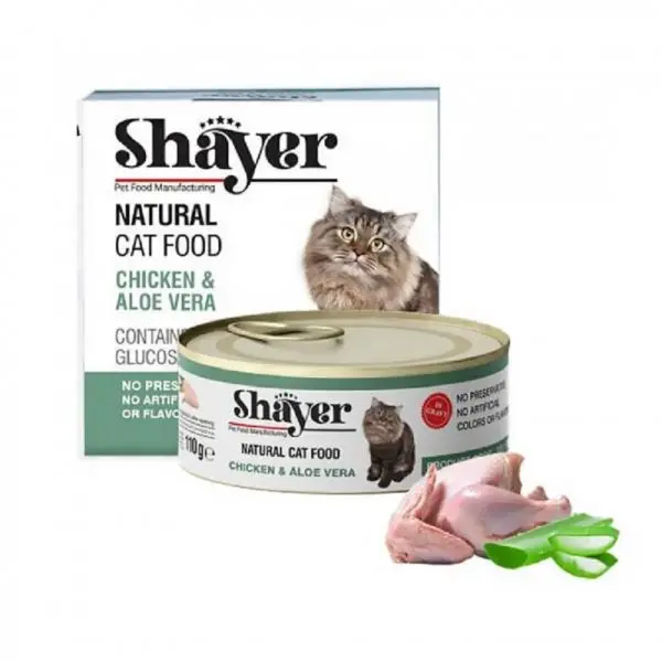 کنسرو نچرال گربه شایر (SHAYER) طعم مرغ و آلوورا 110 گرم