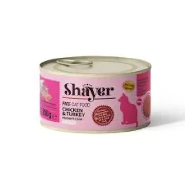 کنسرو پته گربه شایر (SHAYER) طعم مرغ و بوقلمون 200 گرم