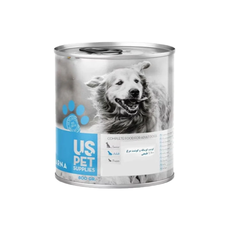 کنسرو سگ بالغ (US PET) پته طعم گوساله و مرغ 800 گرم