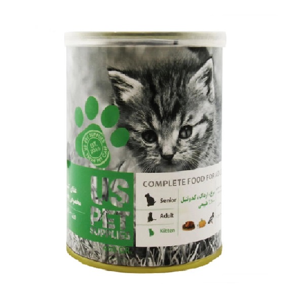 کنسرو سوپر پریمیوم بچه گربه یو اس پت (US PET) طعم مرغ و اردک و کدوتنبل 430 گرم