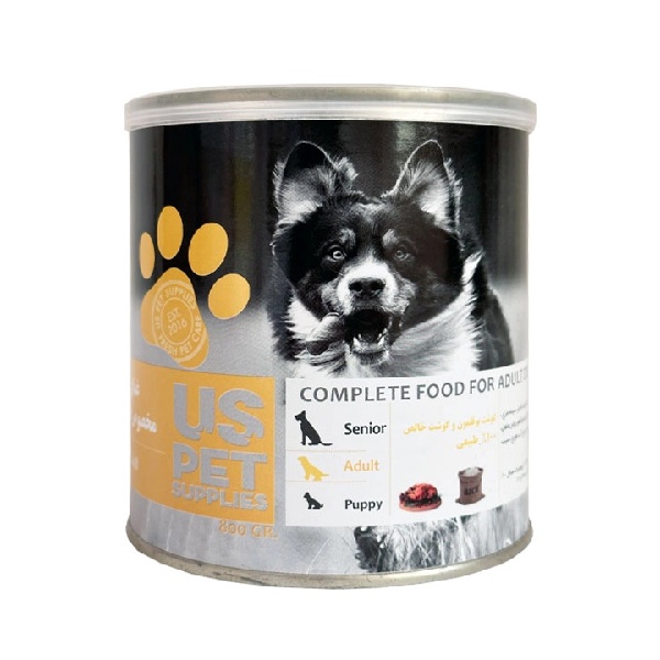 کنسرو سگ بالغ یو اس پت (US PET) پته بوقلمون و گوشت خالص گوساله 800 گرم