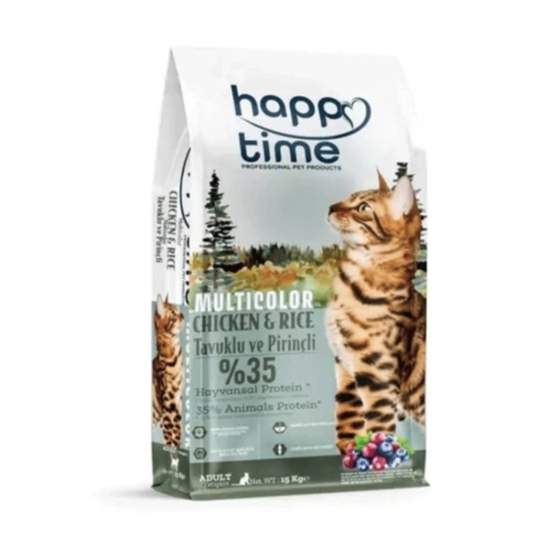غذا خشک گربه بالغ هپی تایم (HAPPY TIME) مولتی کالر طعم مرغ و برنج