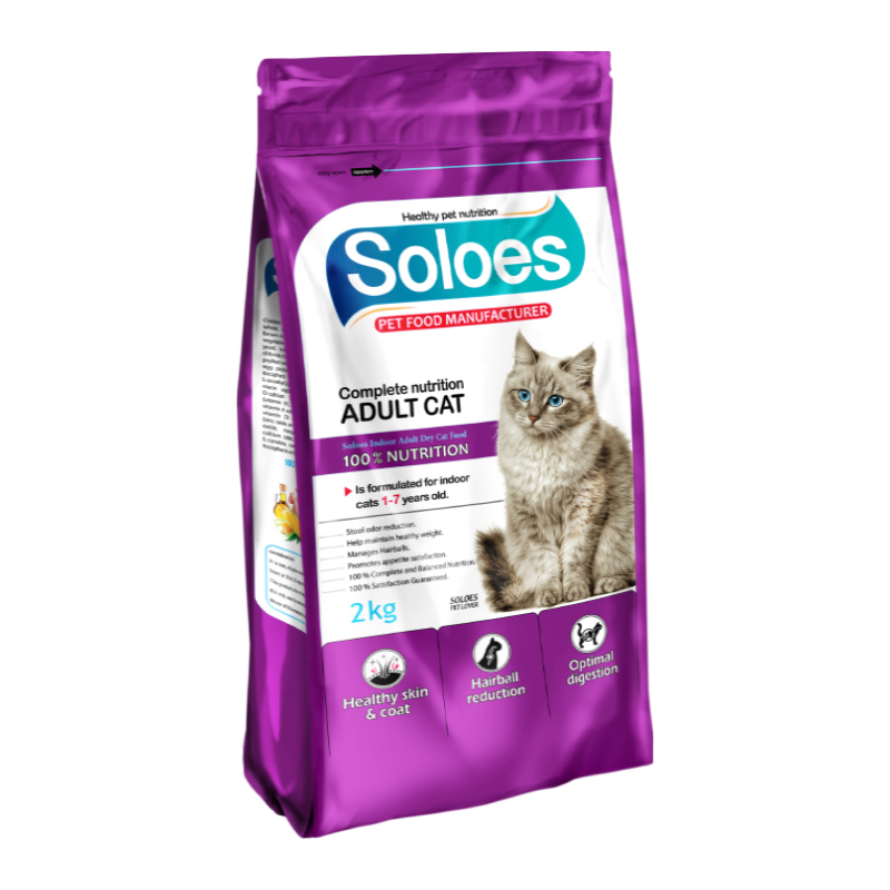 غذا خشک گربه بالغ سولواس (SOLOES) ادالت طعم مرغ و گوشت و برنج 2 کیلوگرم بسته‌بندی اورجینال