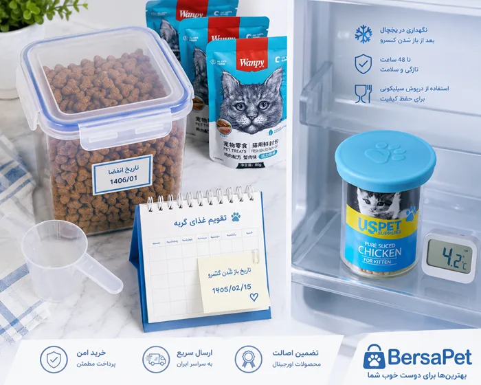 نکات نگهداری صحیح از غذای خشک و مرطوب گربه در یخچال و جای خشک و خنک
