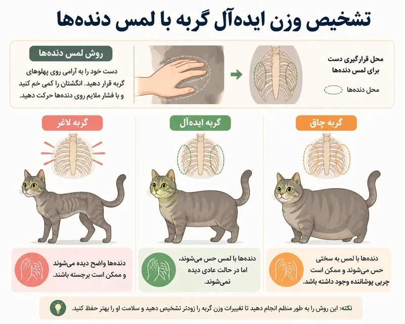 بررسی وزن ایدهآل گربه - روش لمس دندهها