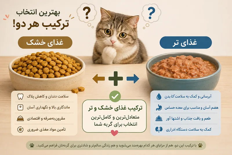 مقایسه غذای خشک و تر گربه - مزایا و معایب